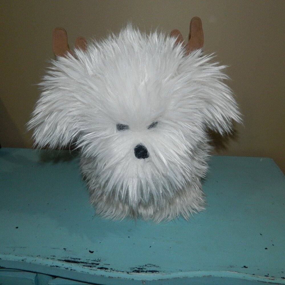 Pottery Barn Luxe Faux Fur Dog w/ Antlers Shaped Pillow Christmas